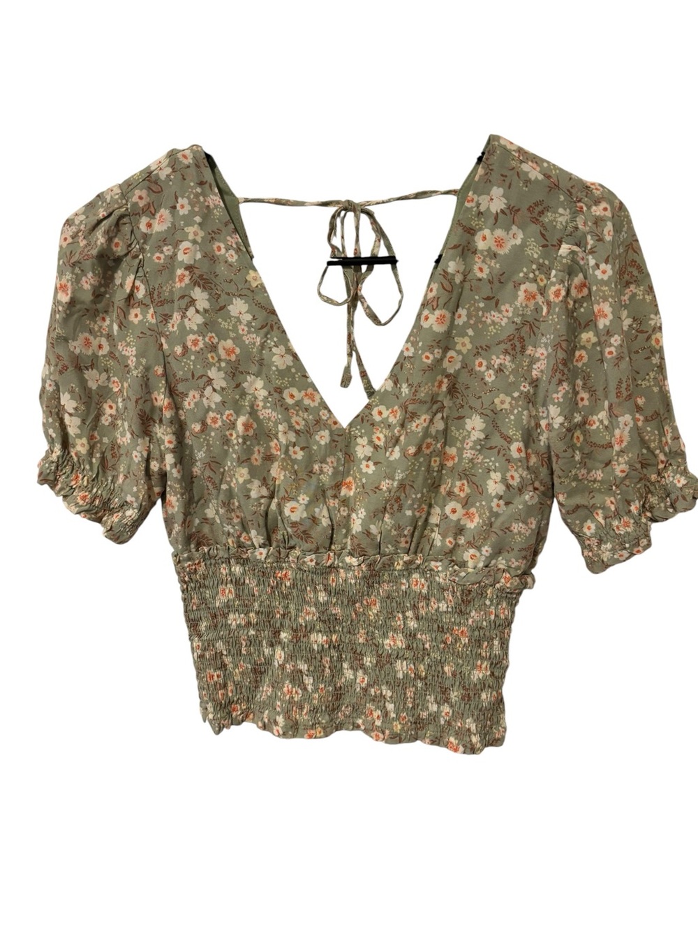 Madden Girl Olive Green Floral Smocked Crop Top